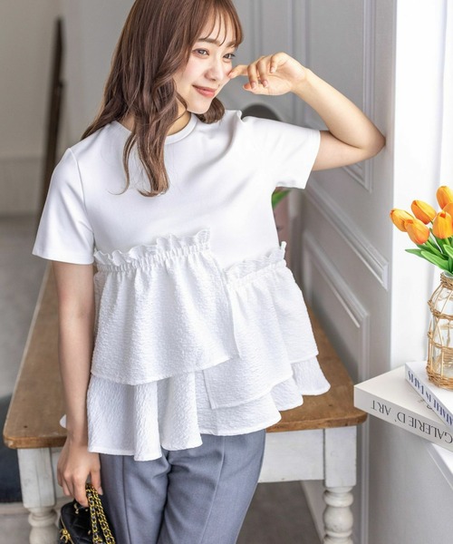 clear（クリア）の「アシンメトリーペプラムカットソートップス［体型カバー 骨格ナチュラル 大人 カジュアル］≪再入荷≫（Tシャツ/カットソー・レディース・オフホワイト/ブラック・F）」の15枚目の写真