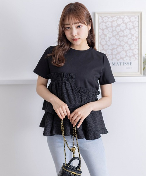 clear（クリア）の「アシンメトリーペプラムカットソートップス［体型カバー 骨格ナチュラル 大人 カジュアル］≪再入荷≫（Tシャツ/カットソー・レディース・オフホワイト/ブラック・F）」の3枚目の写真