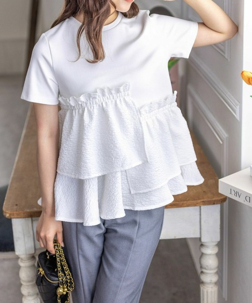 clear（クリア）の「アシンメトリーペプラムカットソートップス［体型カバー 骨格ナチュラル 大人 カジュアル］≪再入荷≫（Tシャツ/カットソー・レディース・オフホワイト/ブラック・F）」の22枚目の写真