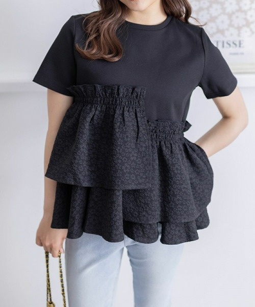 clear（クリア）の「アシンメトリーペプラムカットソートップス［体型カバー 骨格ナチュラル 大人 カジュアル］≪再入荷≫（Tシャツ/カットソー・レディース・オフホワイト/ブラック・F）」の20枚目の写真