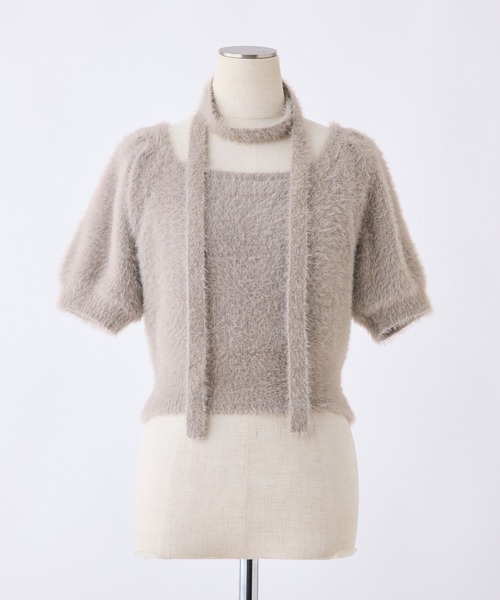 one after another NICE CLAUP（ワンアフターアナザーナイスクラップ）の「チョーカーセットフェザーニット（ニット/セーター・レディース・チャコール/オフホワイト/モカ/ピンク・FREE）」の10枚目の写真