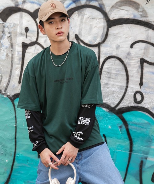 WEGO（ウィゴー）の「WEGO/アクセ付きグラフィックアンサンブルT（アンサンブル・メンズ・ブラック/ベージュ/グリーン・LARGE/MEDIUM）」の3枚目の写真