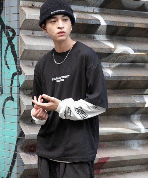 WEGO（ウィゴー）の「WEGO/アクセ付きグラフィックアンサンブルT（アンサンブル・メンズ・ブラック/ベージュ/グリーン・LARGE/MEDIUM）」の2枚目の写真