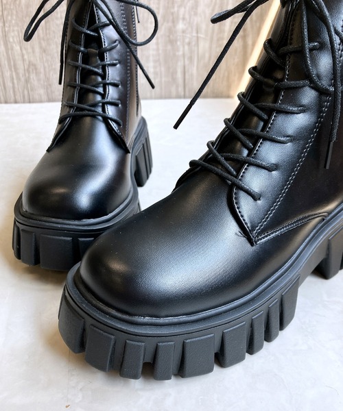 Noubel Voug Relax（ヌーベルヴォーグリラックス）の「厚底トラックソール レースアップショートブーツ（ブーツ・レディース・ブラック/シルバー・3L/LL/L/M/S）」の6枚目の写真