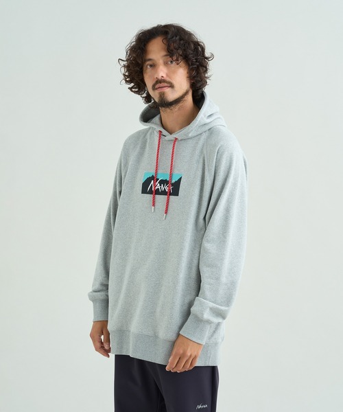 NANGA（ナンガ）の「ECO HYBRID BOX LOGO SWEAT HOODIE/エコハイブリッド ボックスロゴ スウェットフーディー（パーカー・メンズ・ライトグレー/オートミール/セージグリーン/ブラック/ホワイト/ブラック系その他/オレンジ・S/M/L/XL）」の18枚目の写真