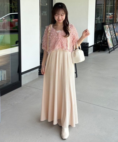 one after another NICE CLAUP（ワンアフターアナザーナイスクラップ）の「【スタッフ企画】リボンボタンカーディガンsetワンピース（ワンピース・レディース・サックスブルー/ピンク/アイボリー・FREE）」の3枚目の写真