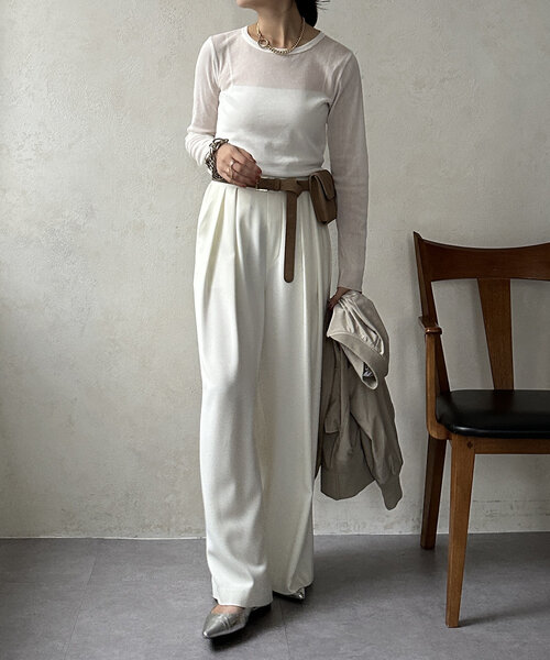 DouDou(ドゥドゥ)の「コットンチュールロンTEE(Tシャツ/カットソー・レディース・オフホワイト/カーキ/ブラック・FREE)」の5枚目の写真