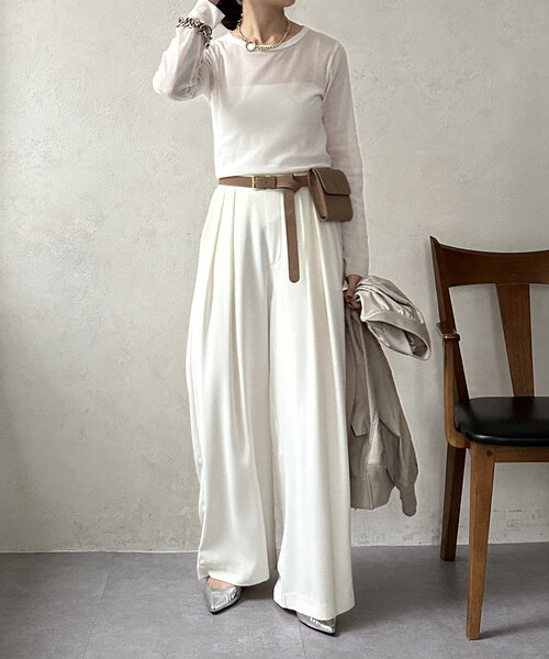 DouDou(ドゥドゥ)の「コットンチュールロンTEE(Tシャツ/カットソー・レディース・オフホワイト/カーキ/ブラック・FREE)」の6枚目の写真