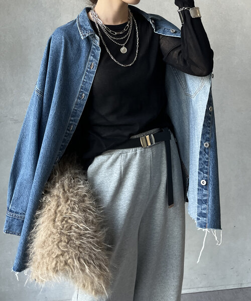 DouDou(ドゥドゥ)の「コットンチュールロンTEE(Tシャツ/カットソー・レディース・オフホワイト/カーキ/ブラック・FREE)」の14枚目の写真