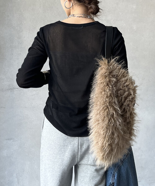 DouDou(ドゥドゥ)の「コットンチュールロンTEE(Tシャツ/カットソー・レディース・オフホワイト/カーキ/ブラック・FREE)」の15枚目の写真