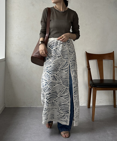 DouDou(ドゥドゥ)の「コットンチュールロンTEE(Tシャツ/カットソー・レディース・オフホワイト/カーキ/ブラック・FREE)」の17枚目の写真