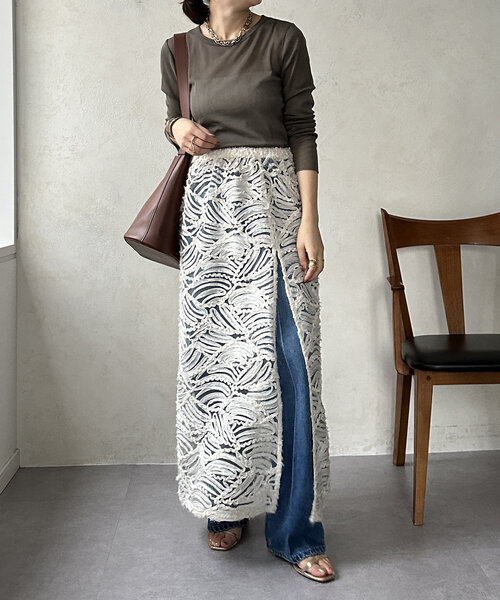 DouDou(ドゥドゥ)の「コットンチュールロンTEE(Tシャツ/カットソー・レディース・オフホワイト/カーキ/ブラック・FREE)」の7枚目の写真