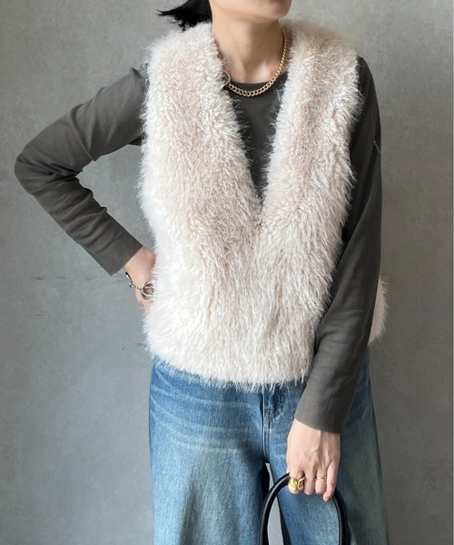 DouDou(ドゥドゥ)の「コットンチュールロンTEE(Tシャツ/カットソー・レディース・オフホワイト/カーキ/ブラック・FREE)」の1枚目の写真