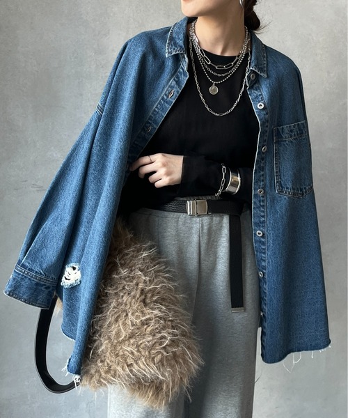 DouDou(ドゥドゥ)の「コットンチュールロンTEE(Tシャツ/カットソー・レディース・オフホワイト/カーキ/ブラック・FREE)」の3枚目の写真