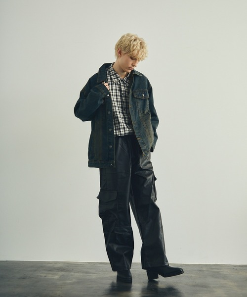 パンツ sho セール】ワイドストレート合成皮革カーゴプルオンパンツ（カーゴ