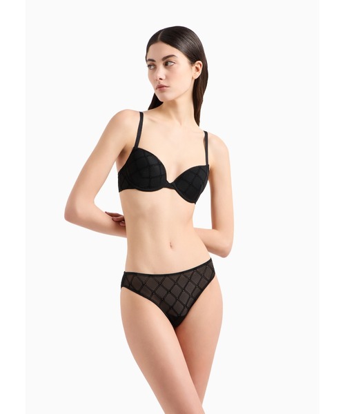 【セール】【エンポリオ アルマーニ】ブラジリアンショーツ メッシュ素材 オールオーバー フロックモノグラム（ショーツ）｜EMPORIO ARMANI（エンポリオアルマーニ）