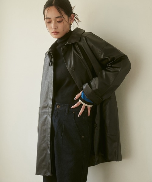 セール】フェイクレザー オーバーコート（ステンカラーコート）｜hunch
