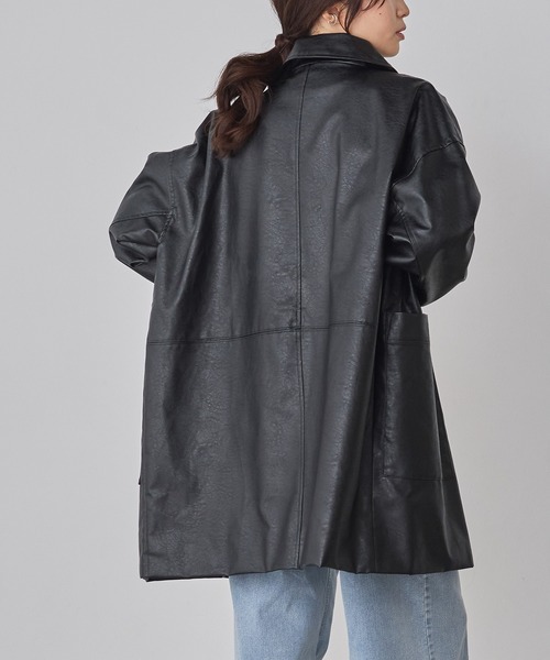 セール】フェイクレザー オーバーコート（ステンカラーコート）｜hunch