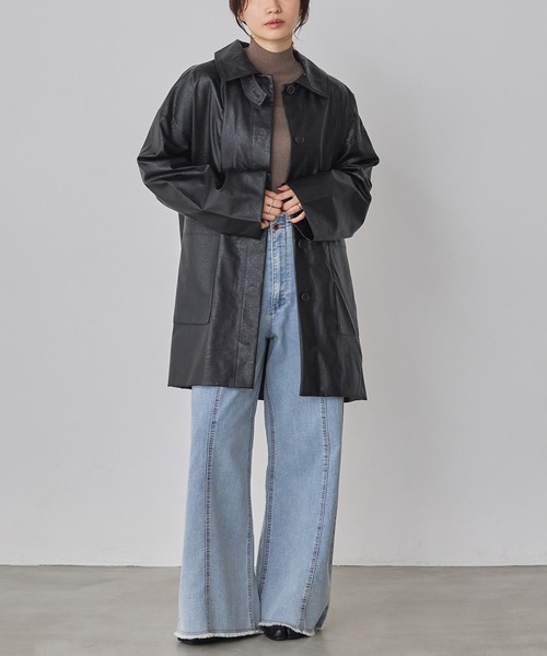 THE BACKWARD VENDOR UNISEX オーバーコート セール】フェイクレザー オーバーコート（ステンカラーコート）｜hunch