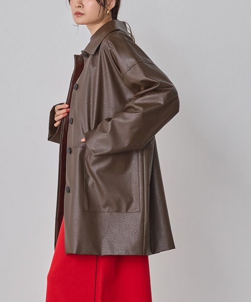 セール】フェイクレザー オーバーコート（ステンカラーコート）｜hunch