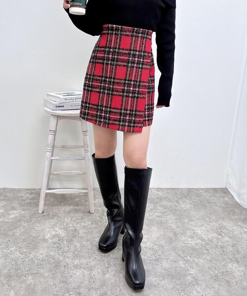 INGNI（イング）の「チェック柄ラップスカパン（スカート・レディース・ホワイト×ブラック/ブラウン/レッド・FREE）」の7枚目の写真