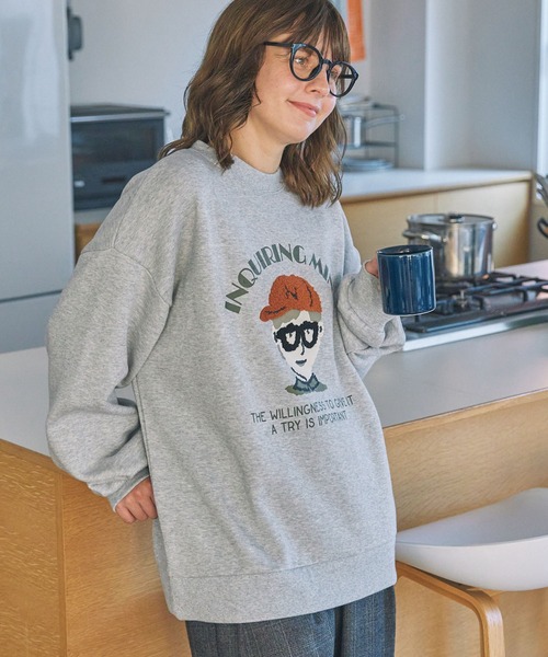 MONO-MART LADY'S(モノマートレディース)の「レトロボーイ サガラ刺繍 オーバーサイズ スウェット(スウェット・レディース・杢グレー/ブラウン/ネイビー・FREE)」の6枚目の写真