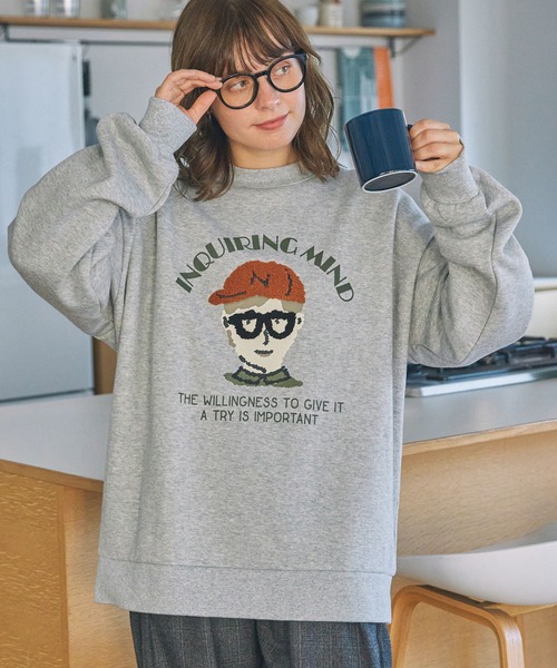 MONO-MART LADY'S(モノマートレディース)の「レトロボーイ サガラ刺繍 オーバーサイズ スウェット(スウェット・レディース・杢グレー/ブラウン/ネイビー・FREE)」の7枚目の写真