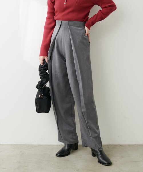 natural couture（ナチュラルクチュール）の「【mamamo】セルフカット楽ちんタックデニムパンツ（デニムパンツ・レディース・ブルー系その他/グレー/ブラック系その他・FREE）」の4枚目の写真