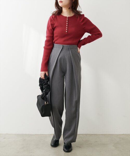 natural couture（ナチュラルクチュール）の「【mamamo】セルフカット楽ちんタックデニムパンツ（デニムパンツ・レディース・ブルー系その他/グレー/ブラック系その他・FREE）」の7枚目の写真