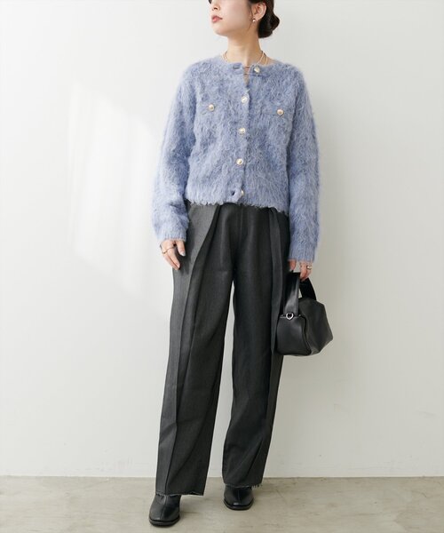 natural couture（ナチュラルクチュール）の「【mamamo】セルフカット楽ちんタックデニムパンツ（デニムパンツ・レディース・ブルー系その他/グレー/ブラック系その他・FREE）」の10枚目の写真