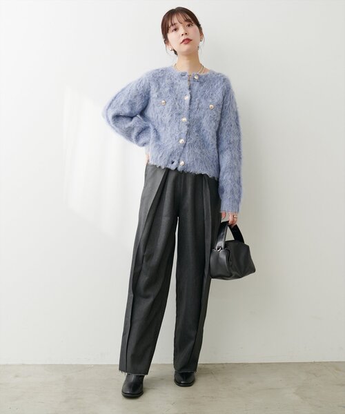 natural couture（ナチュラルクチュール）の「【mamamo】セルフカット楽ちんタックデニムパンツ（デニムパンツ・レディース・ブルー系その他/グレー/ブラック系その他・FREE）」の11枚目の写真