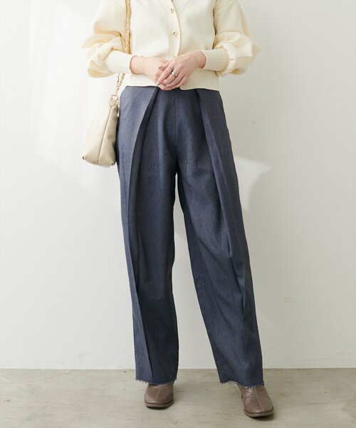 natural couture（ナチュラルクチュール）の「【mamamo】セルフカット楽ちんタックデニムパンツ（デニムパンツ・レディース・ブルー系その他/グレー/ブラック系その他・FREE）」の22枚目の写真