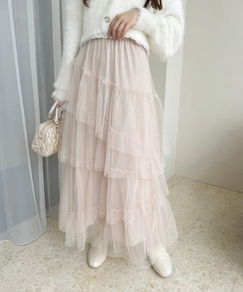 one after another NICE CLAUP（ワンアフターアナザーナイスクラップ）の「チュールロングスカート（スカート・レディース・アイボリー/ブラウン/ベージュ/ライトグレー/チャコールグレー・FREE）」の5枚目の写真
