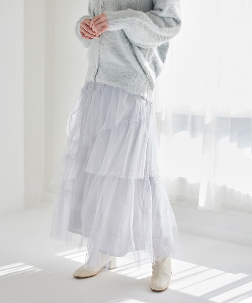 one after another NICE CLAUP（ワンアフターアナザーナイスクラップ）の「チュールロングスカート（スカート・レディース・アイボリー/ブラウン/ベージュ/ライトグレー/チャコールグレー・FREE）」の3枚目の写真