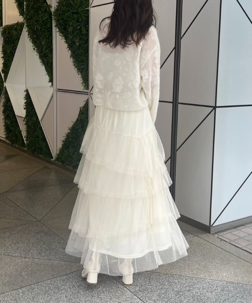 one after another NICE CLAUP（ワンアフターアナザーナイスクラップ）の「チュールロングスカート（スカート・レディース・アイボリー/ブラウン/ベージュ/ライトグレー/チャコールグレー・FREE）」の8枚目の写真