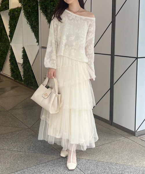 one after another NICE CLAUP（ワンアフターアナザーナイスクラップ）の「チュールロングスカート（スカート・レディース・アイボリー/ブラウン/ベージュ/ライトグレー/チャコールグレー・FREE）」の6枚目の写真