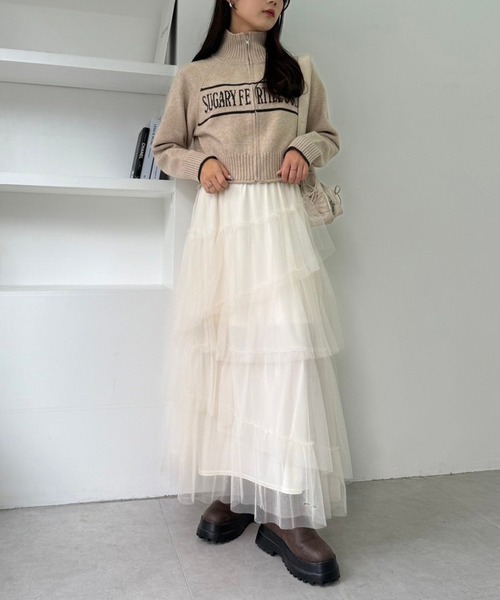 one after another NICE CLAUP（ワンアフターアナザーナイスクラップ）の「チュールロングスカート（スカート・レディース・アイボリー/ブラウン/ベージュ/ライトグレー/チャコールグレー・FREE）」の13枚目の写真