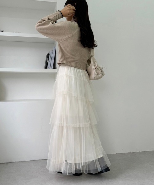 one after another NICE CLAUP（ワンアフターアナザーナイスクラップ）の「チュールロングスカート（スカート・レディース・アイボリー/ブラウン/ベージュ/ライトグレー/チャコールグレー・FREE）」の14枚目の写真
