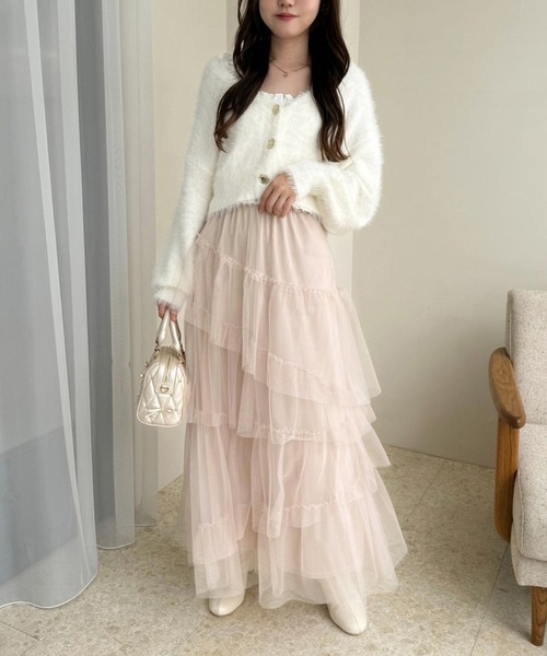one after another NICE CLAUP（ワンアフターアナザーナイスクラップ）の「チュールロングスカート（スカート・レディース・アイボリー/ブラウン/ベージュ/ライトグレー/チャコールグレー・FREE）」の17枚目の写真