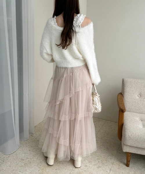 one after another NICE CLAUP（ワンアフターアナザーナイスクラップ）の「チュールロングスカート（スカート・レディース・アイボリー/ブラウン/ベージュ/ライトグレー/チャコールグレー・FREE）」の18枚目の写真