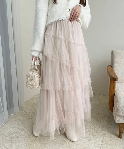 one after another NICE CLAUP（ワンアフターアナザーナイスクラップ）の「チュールロングスカート（スカート・レディース・アイボリー/ブラウン/ベージュ/ライトグレー/チャコールグレー・FREE）」の20枚目の写真