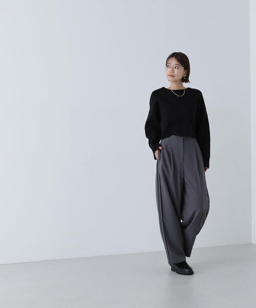 NATURAL BEAUTY BASIC（ナチュラルビューティーベーシック）の「◇ダブルジャガードクロップドニット（ニット/セーター・レディース・ブラック/グレー/オフホワイト/レッド・FREE）」の8枚目の写真