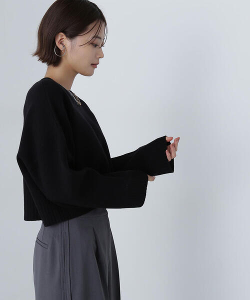 NATURAL BEAUTY BASIC（ナチュラルビューティーベーシック）の「◇ダブルジャガードクロップドニット（ニット/セーター・レディース・ブラック/グレー/オフホワイト/レッド・FREE）」の9枚目の写真