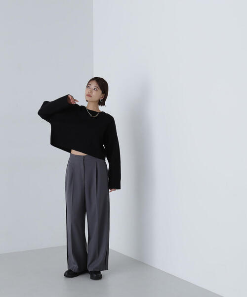 NATURAL BEAUTY BASIC（ナチュラルビューティーベーシック）の「◇ダブルジャガードクロップドニット（ニット/セーター・レディース・ブラック/グレー/オフホワイト/レッド・FREE）」の10枚目の写真