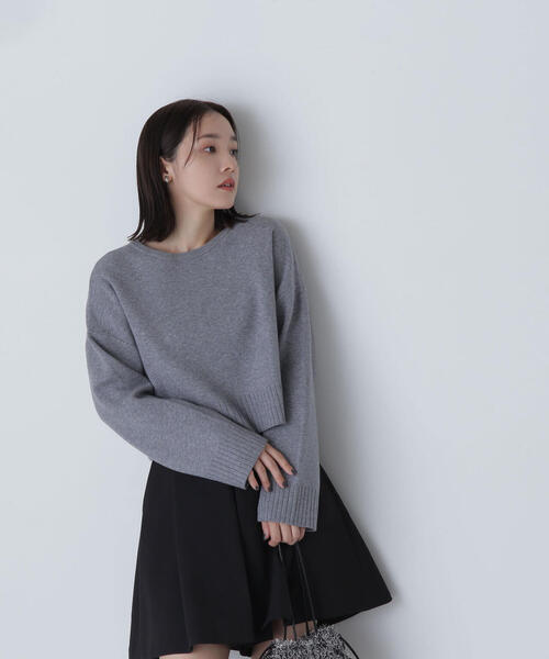 NATURAL BEAUTY BASIC（ナチュラルビューティーベーシック）の「◇ダブルジャガードクロップドニット（ニット/セーター・レディース・ブラック/グレー/オフホワイト/レッド・FREE）」の14枚目の写真