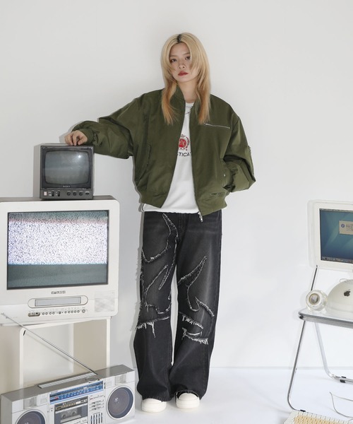 MSG ショート丈ダブルジップ　合皮 MA-1 ／Mサイズ MSG（エムエスジー）の「ショート丈ナイロン/合皮中綿MA-1（MA-1