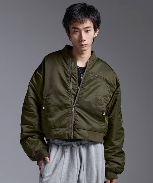 セール】ショート丈ナイロン/合皮中綿MA-1【UNISEX】（MA-1