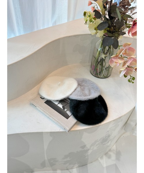 clear（クリア）の「ファーベレー帽 [ふわふわ フェミニン]≪再入荷≫（ハンチング/ベレー帽・レディース・ブラック/ライトグレー/アイボリー/ブラウン・F）」の13枚目の写真