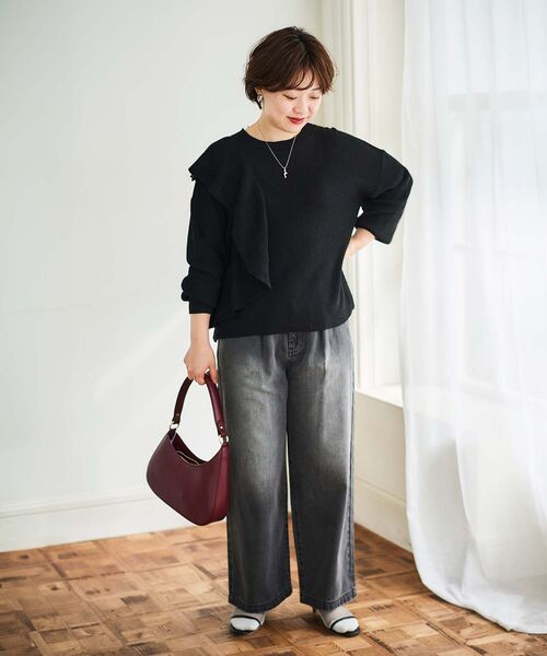 le.coeur blanc（ルクールブラン）の「フリルデザイン片畦ニット（ニット/セーター・レディース・モカ/ブラック/グレー・38）」の14枚目の写真