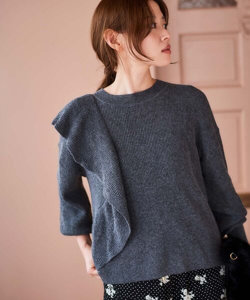 le.coeur blanc（ルクールブラン）の「フリルデザイン片畦ニット（ニット/セーター・レディース・モカ/ブラック/グレー・38）」の21枚目の写真